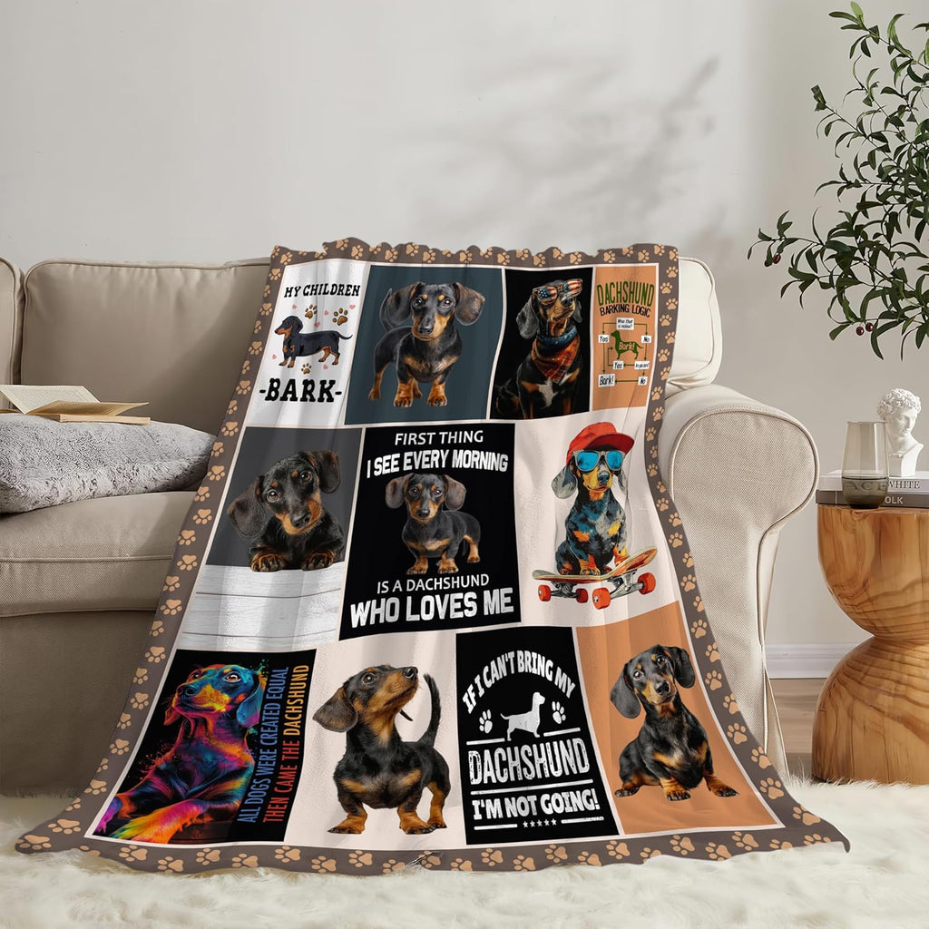 Dachshund Throw Blanket Weiner Dog Dachshund Puppy Stuff Gifts for Dog Lover Kids Girls Boys Adults Women Men Soft Cozy Warm Plush Fluffy Fuzzy Fleece Blanket Decor 60''X80''