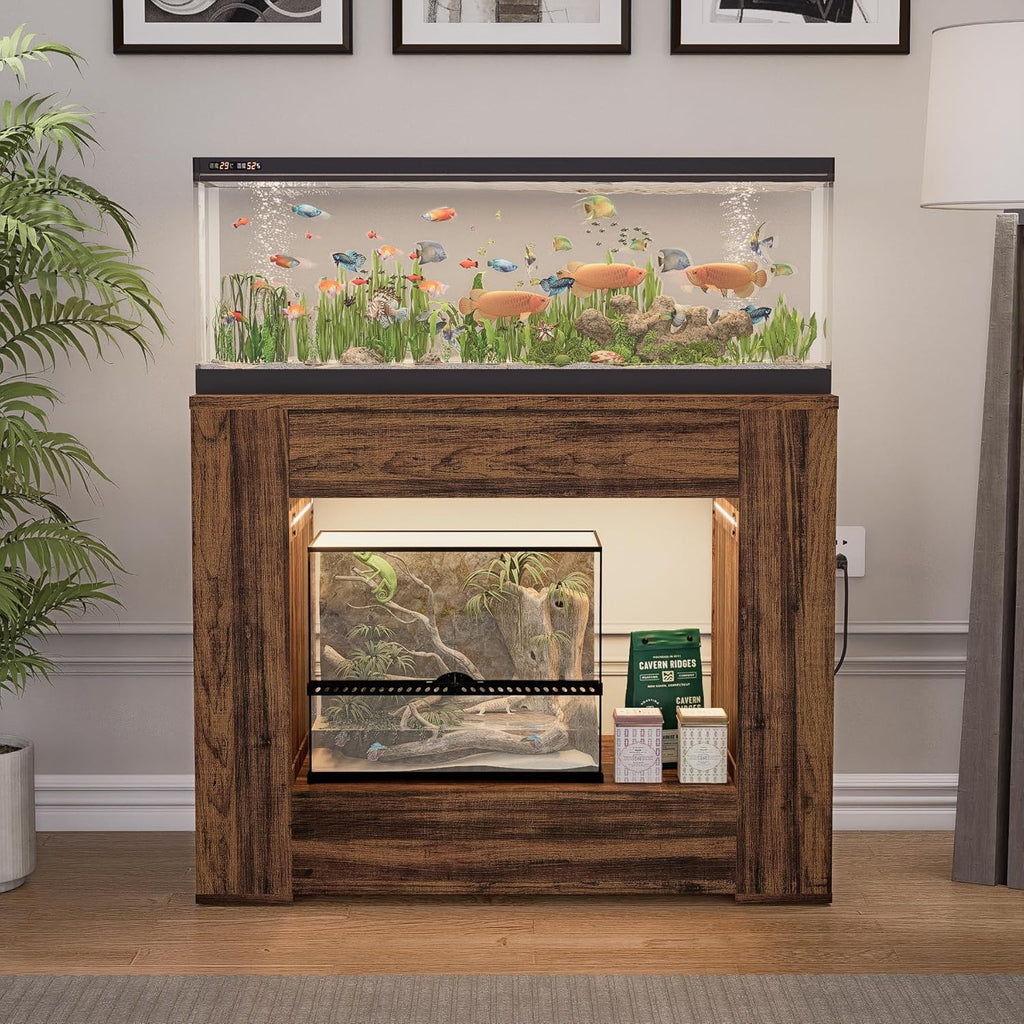 40-50 Gallon Aquarium Stand with Power Outlet,Led Light,Large Storage Drawer,Heavy Duty fish tank Stand for Turtle Tank, Turtle Reptile,Amphibians Terrarium,Rustic Brown