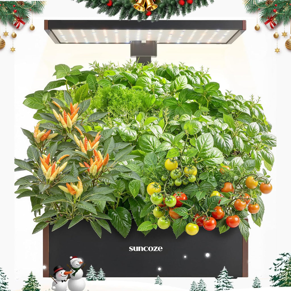 SUNCOZE Hydroponics Growing System Kit, 20 Pods Indoor Herb Garden with 10L Water Tank & Adjustable Height 25", 30W LED Grow Light, LCD Display with Veg/Flower Modes, Pump & Low Water Reminder, Black