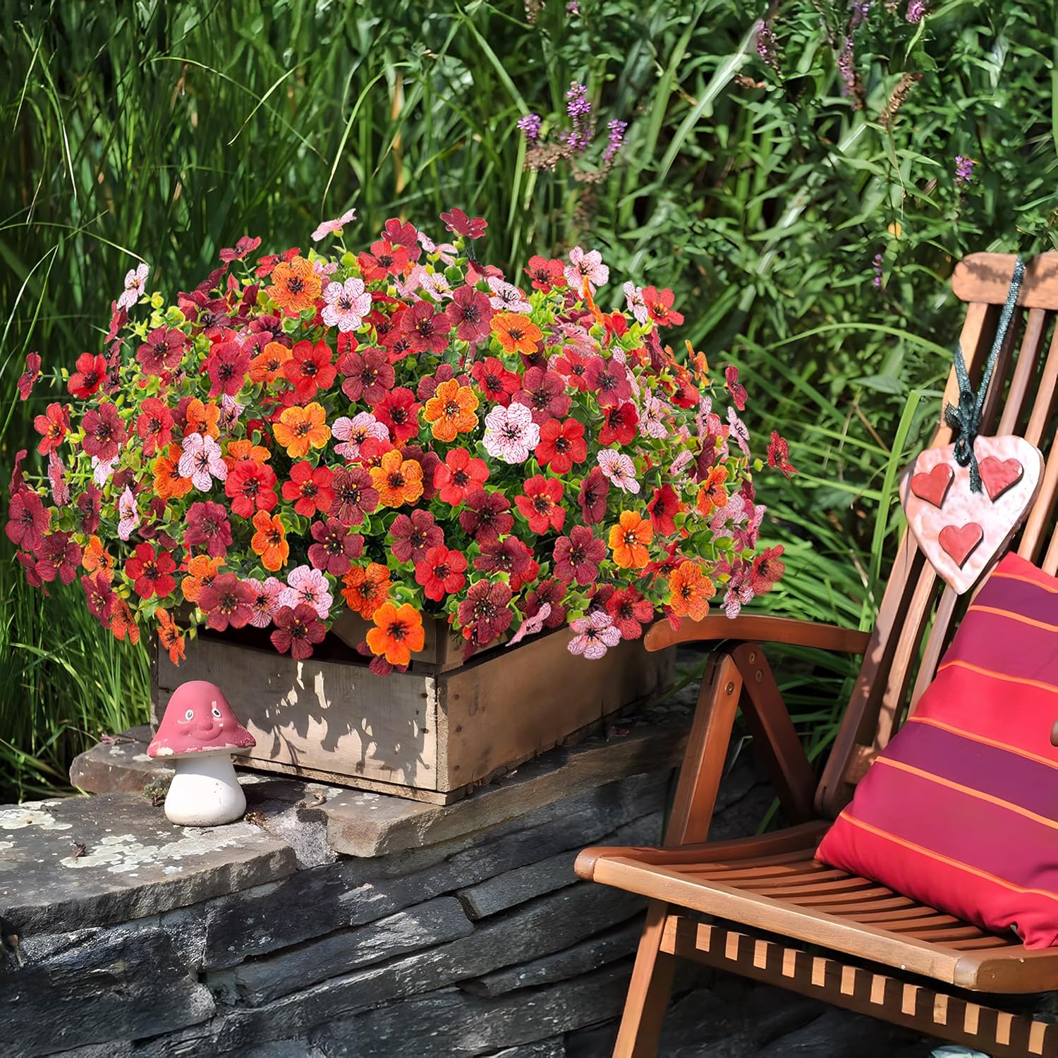 Fall Mums Artificial Flowers for Outdoors Potted, 12 Bundles Fake Fall Daisy Flower with Realistic Eucalyptus Leaves, Fake Plants for Greenery Boxwood Porch Patio Garden Pot Courtyard