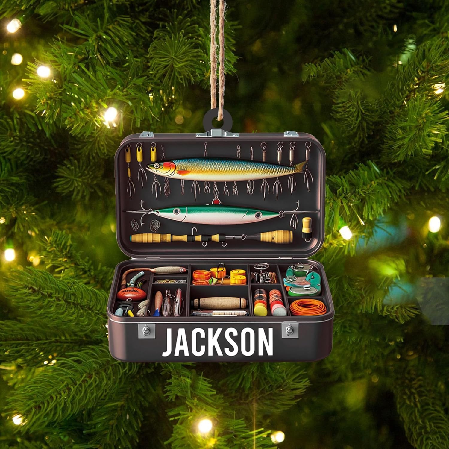 Custom Fishing Tackle Box Ornament, Fisherman 2D Ornament, Dad Fishing Christmas Ornaments, Custom Ornaments for Him, Personalized Gifts for Him, Christmas Hanging Decor 02