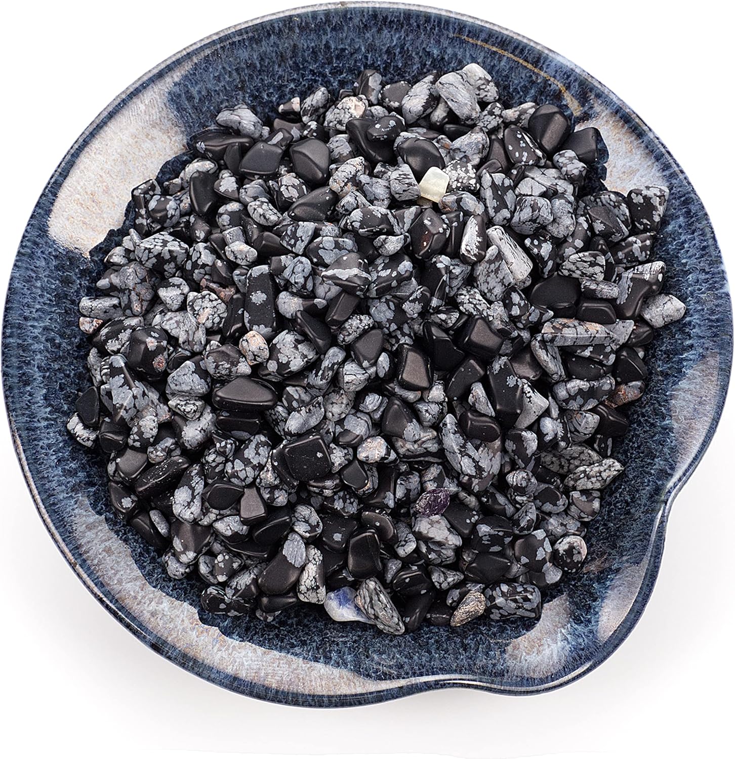 Cherry Tree Collection 1/2 Pound Polished Tumbled Gemstone Chips, Pebbles, Crystal Chips Bulk for Jewelry Making, Healing, Plants, Succulents, Aquariums, Decoration, Chakra (Snowflake Obsidian)