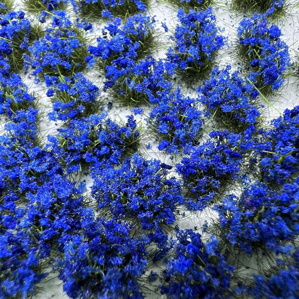 Woohome 53 Pcs DIY Miniature Flower Cluster Flower Vegetation Groups Cyan Static Grass Tufts for Train Landscape Railroad Scenery Sand Military Layout Model Miniature Bases and Dioramas