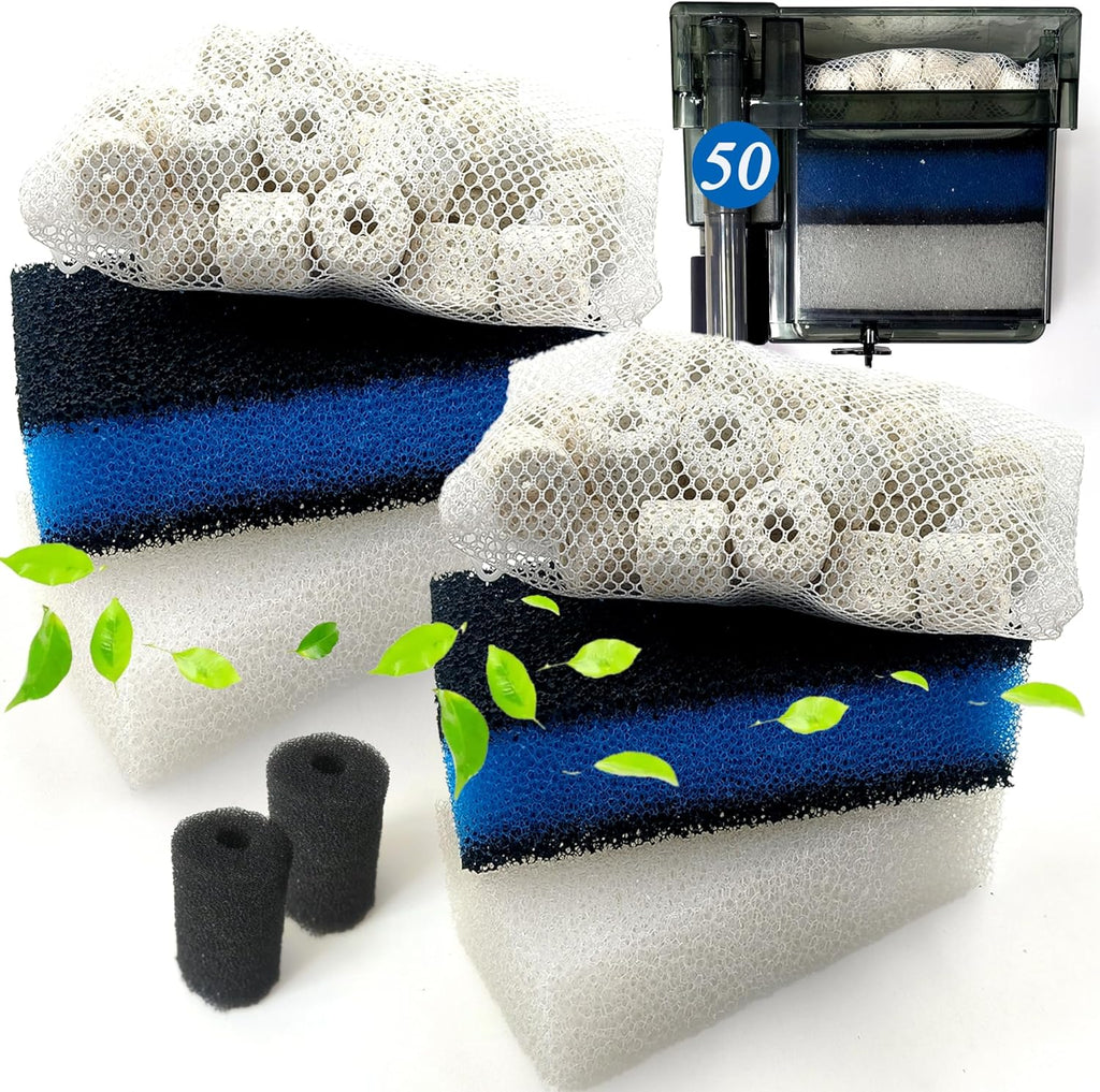 2 Sets of Upgraded Three-Stage Filtration Fish Tank Filter for AquaClear 50 Power Filter, 2 Set of Replacement Maintenance Kit for Fish Tank Filter for 20- to 50-Gallon Aquariums
