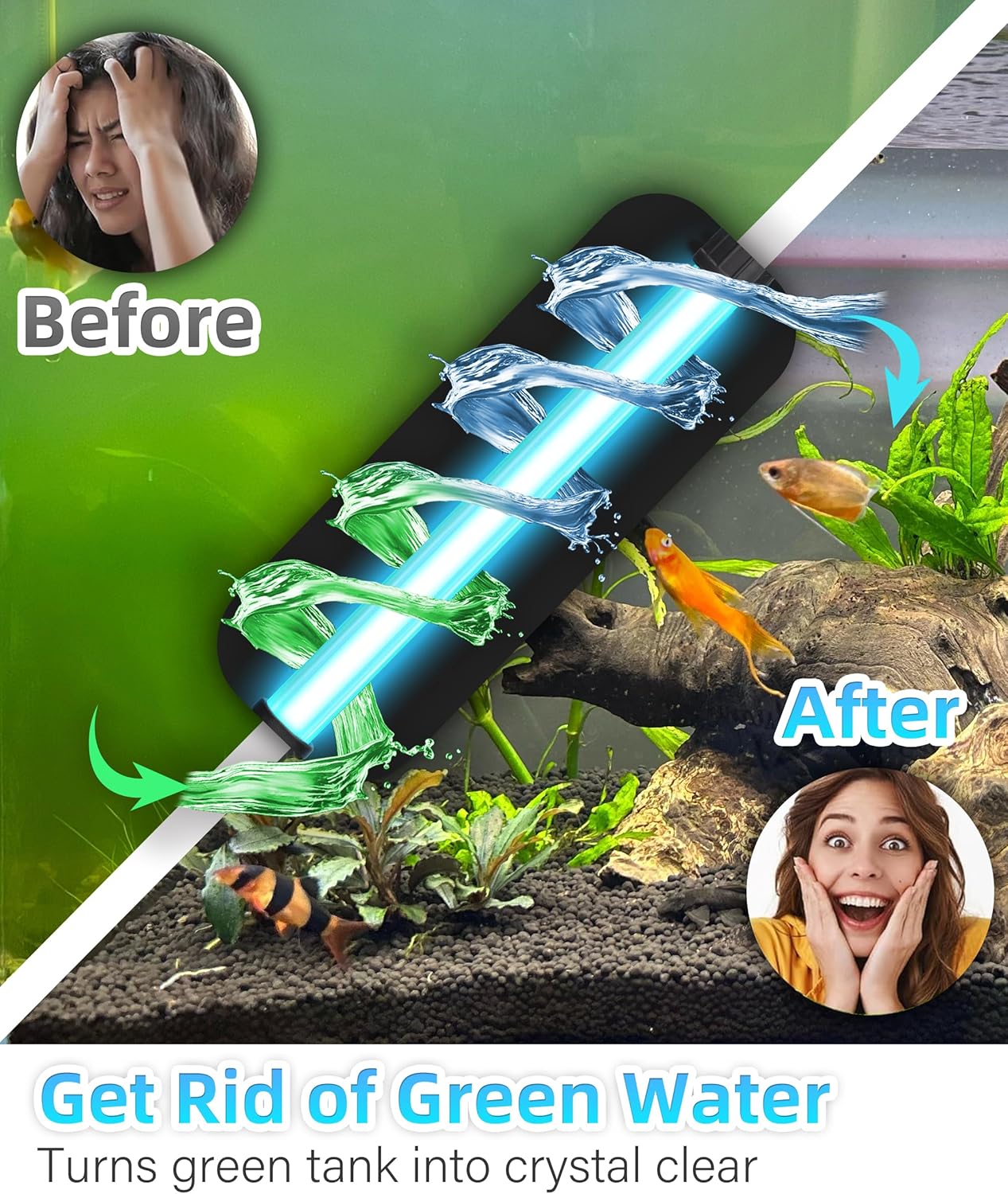COOSPIDER Aquarium Filter U-Very Suitable for 10-45 Gallon Tank, 158GPH Small Fish Tank Filters for Green Control, Powerful Internal Submersible Pump for Turtle Tank, Air Supply & Oxygen Enhancement