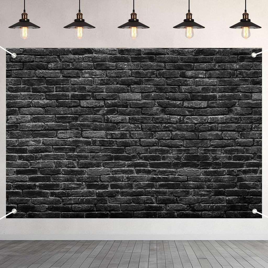 Black Brick Wall Backdrop Banner - Gothic Photography Background for Halloween Studio, Dark Theme Party, Portrait, Home Decor 72x43 Inch