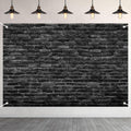 Black Brick Wall Backdrop Banner - Gothic Photography Background for Halloween Studio, Dark Theme Party, Portrait, Home Decor 72x43 Inch