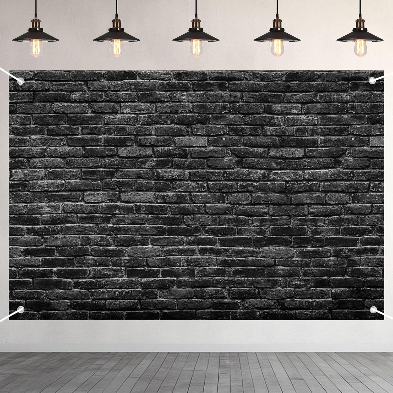 Black Brick Wall Backdrop Banner - Gothic Photography Background for Halloween Studio, Dark Theme Party, Portrait, Home Decor 72x43 Inch