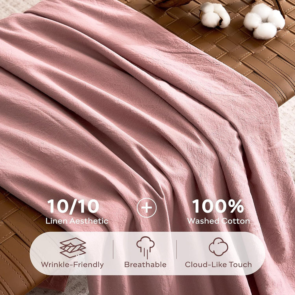 JELLYMONI Pillowcases Standard Set of 2 Washed Cotton Envelope Pillow Covers Linen-Like Texture,Darker Rose 20×26in Bed Pillow Cases Soft Breathable (Pillows are not Included)