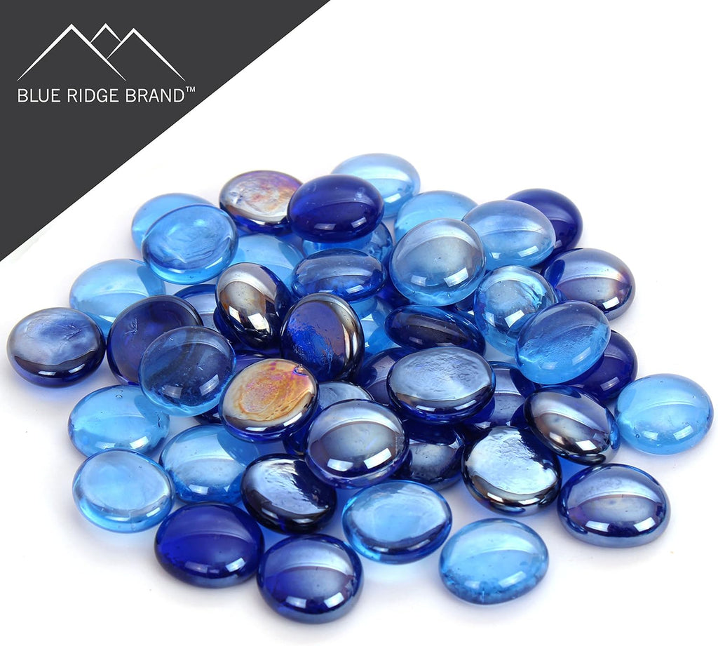 Reflective Fire Pit Glass Beads - Professional Grade Fire Glass for Fire Pit - 3/4" Firepit Glass Rock - Glass Stones - Gas & Propane Fireplace Glass (10 Pound, Dark Blue, Light Blue)