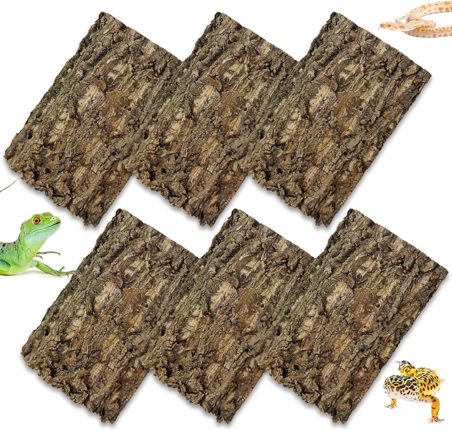 kathson 6Pcs Cork Tile Background Bark 11.8”Lx7.9”W Reptile Tank Background Terrarium Backdrop Wall Decor Natural Reptile Climbing Mat for Spider Gecko Lizard Chameleon Bearded Dragon Turtle Snake