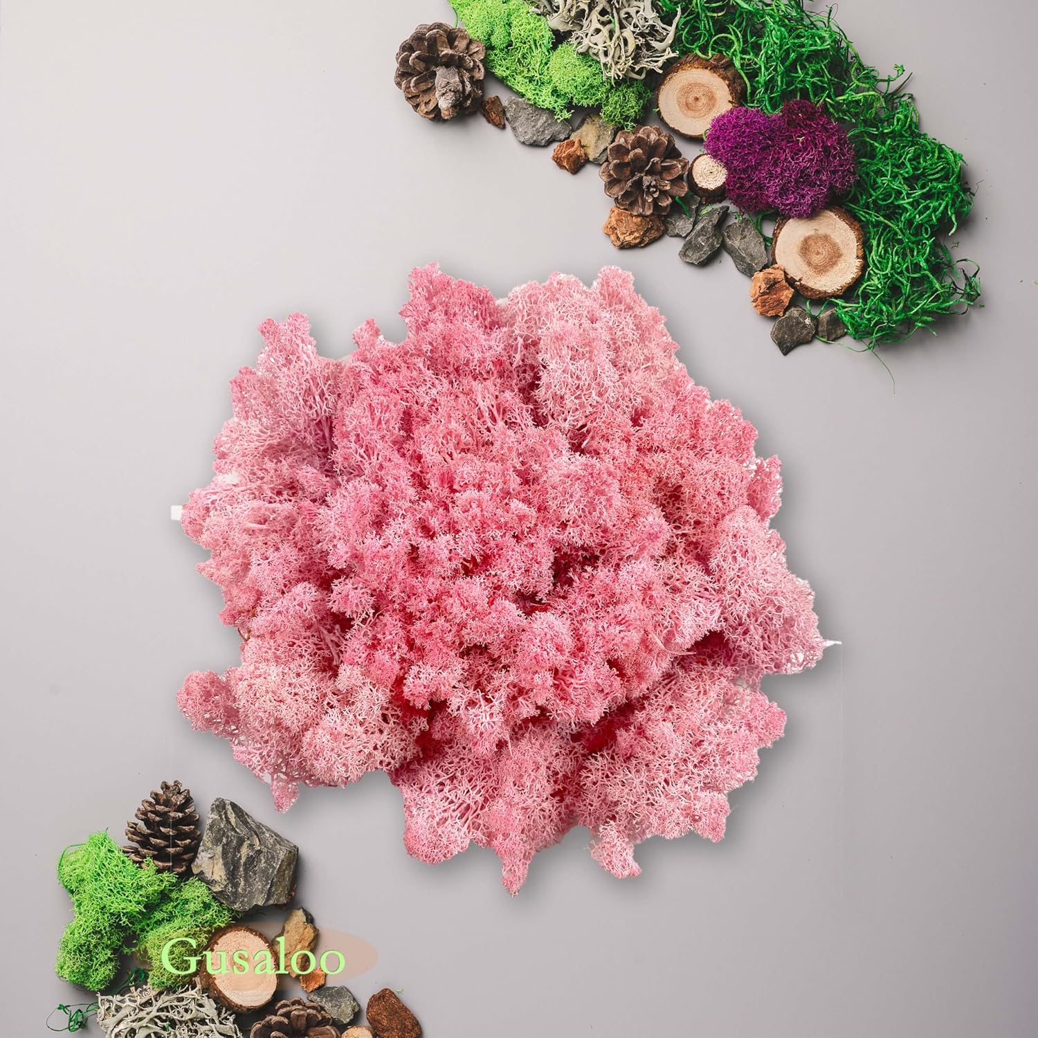 Preserved Moss 5oz Artificial Natural Fresh Green Moss for Craft Handicraft Arts Floral Project Wall Decor Table Decor Wedding Centerpieces Garden Terrariums Decoration-Pink