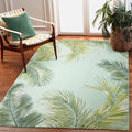 Liora Manne Marina Indoor/Outdoor Power Loomed Synthetic Blend Low Profile Area Rug - Transitional Border Botanical Beach Colorful (Palm Border Aqua) (4'10" x 7'6")