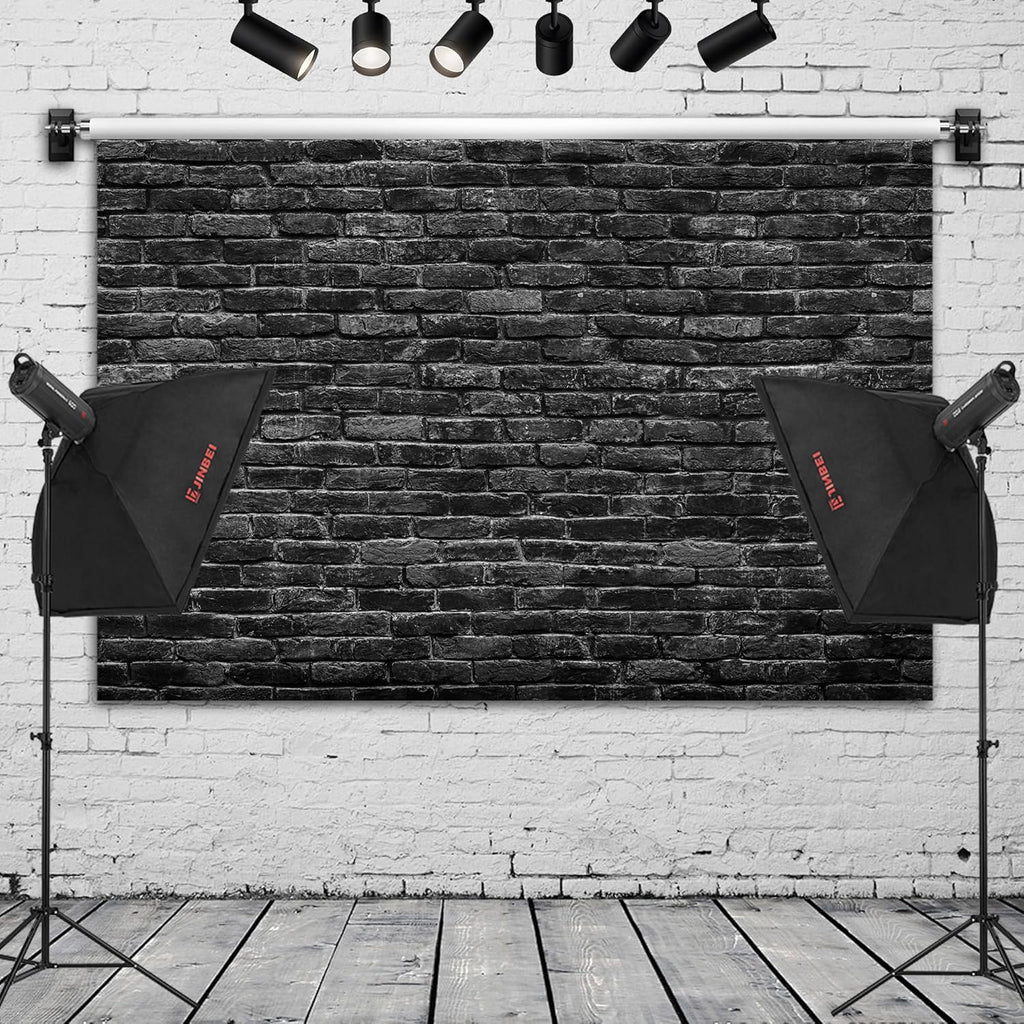 Black Brick Wall Backdrop Banner - Gothic Photography Background for Halloween Studio, Dark Theme Party, Portrait, Home Decor 72x43 Inch