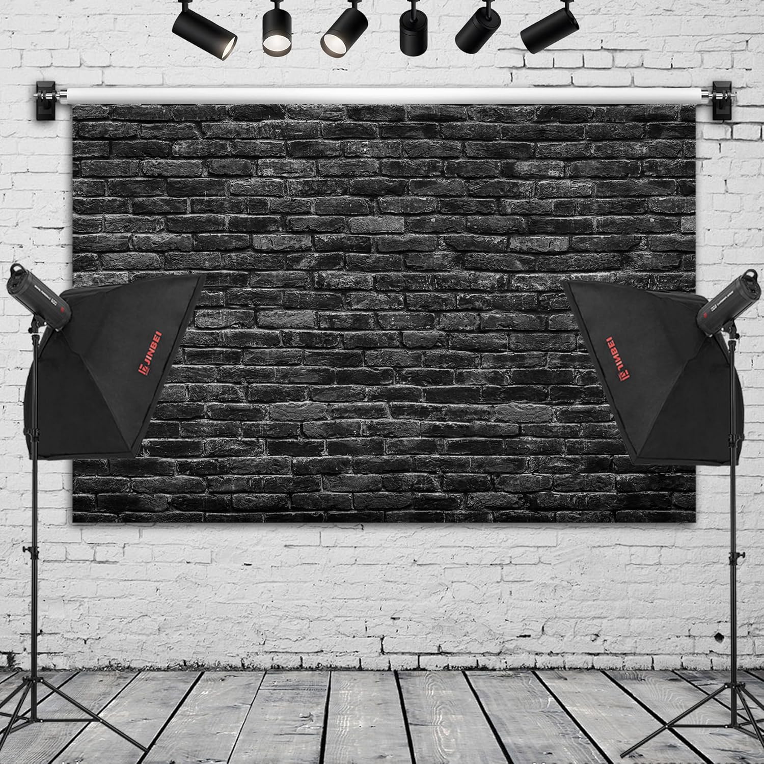 Black Brick Wall Backdrop Banner - Gothic Photography Background for Halloween Studio, Dark Theme Party, Portrait, Home Decor 72x43 Inch