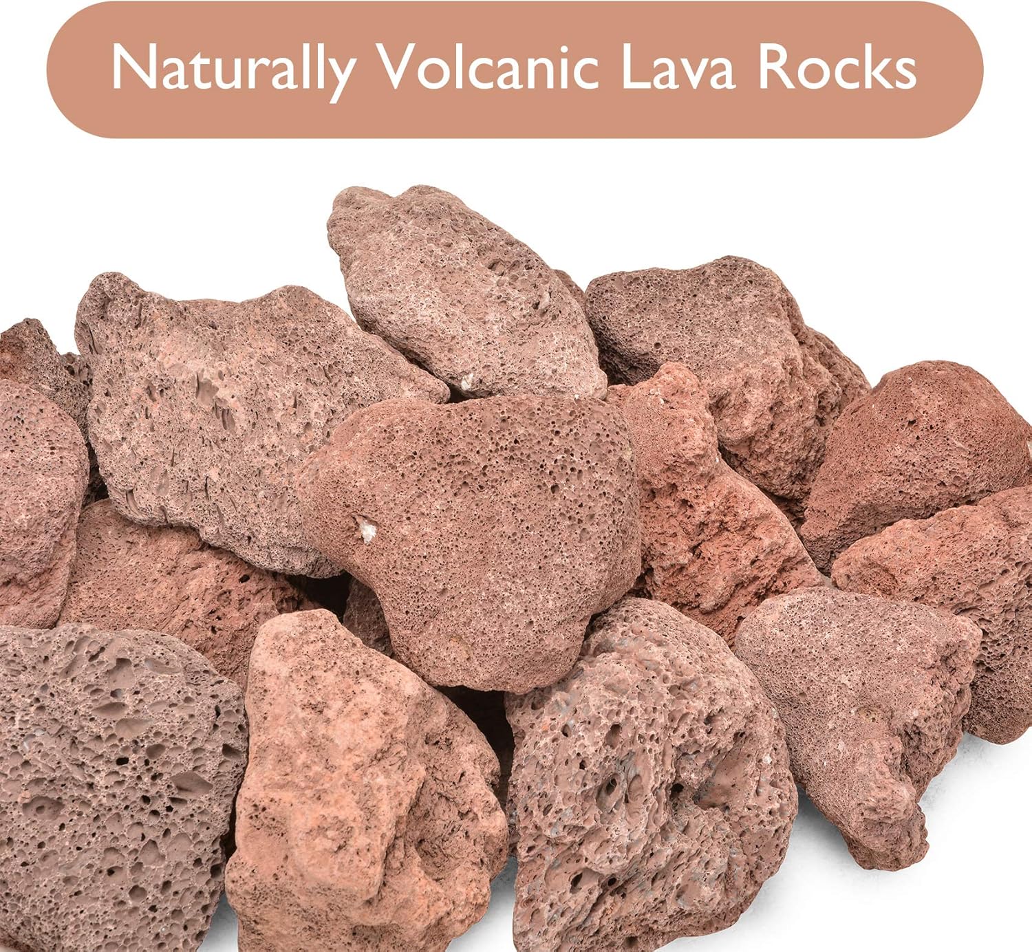 Skyflame 10LB Natural Lava Rocks for Fire Pits, Fire Tables, Fireplaces, Garden Landscaping Decoration, Indoor and Outdoor Use, 3"-5" Sizes, Red