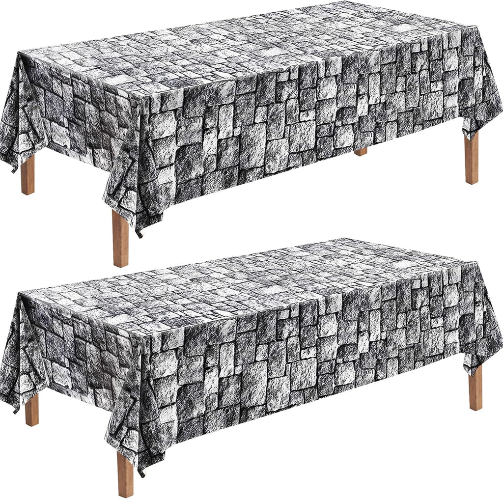 Stone Wall Tablecloths Medieval Castle Knight Themed Party Decorations 54" x 108" Halloween Plastic Tablecovers for Home Indoor Outdoor Birthday Party Supplies 2 Pack