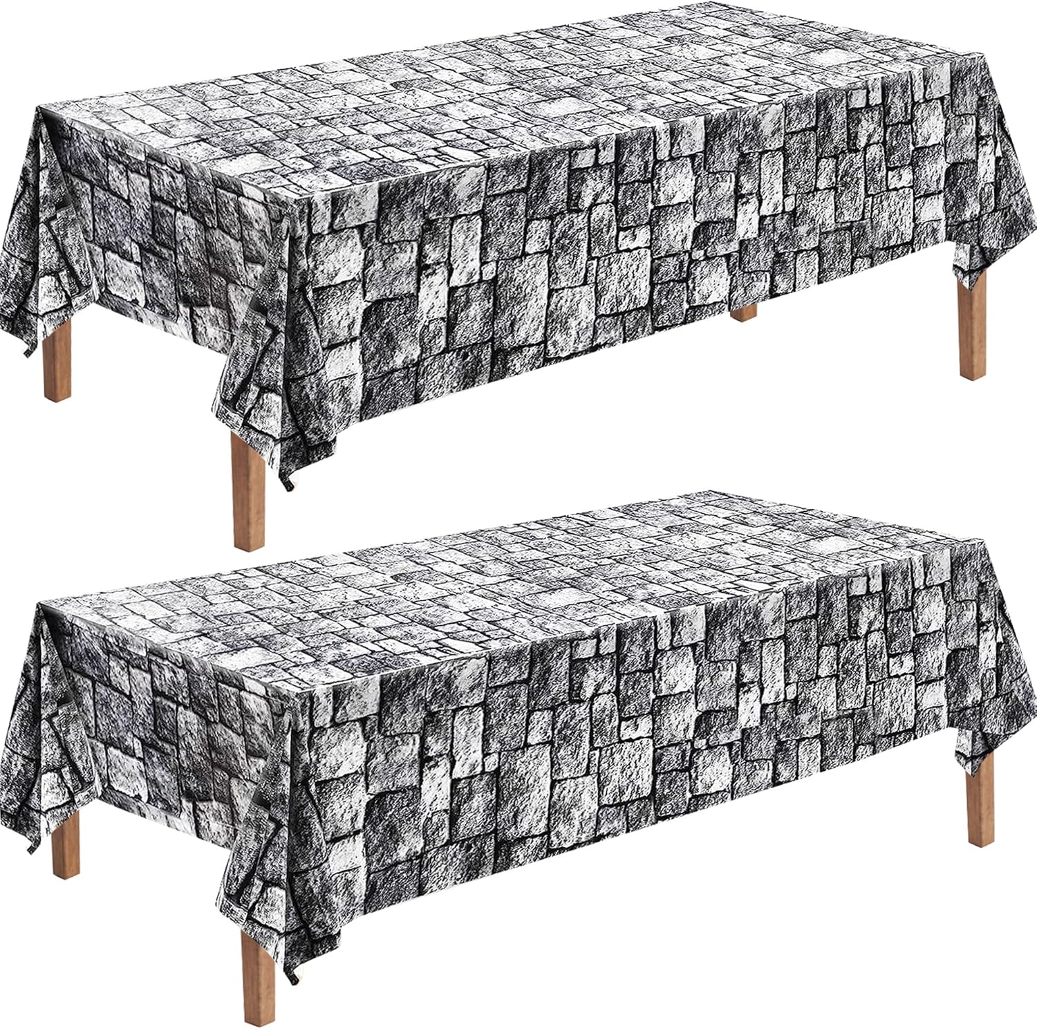Stone Wall Tablecloths Medieval Castle Knight Themed Party Decorations 54" x 108" Halloween Plastic Tablecovers for Home Indoor Outdoor Birthday Party Supplies 2 Pack
