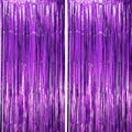 2 Pack Purple Tinsel Foil Fringe Curtains, Purple Party Decorations, Metallic Tinsel Party Streamers Backdrop for Halloween Mermaid Bachelorette Graduation Party Decorations