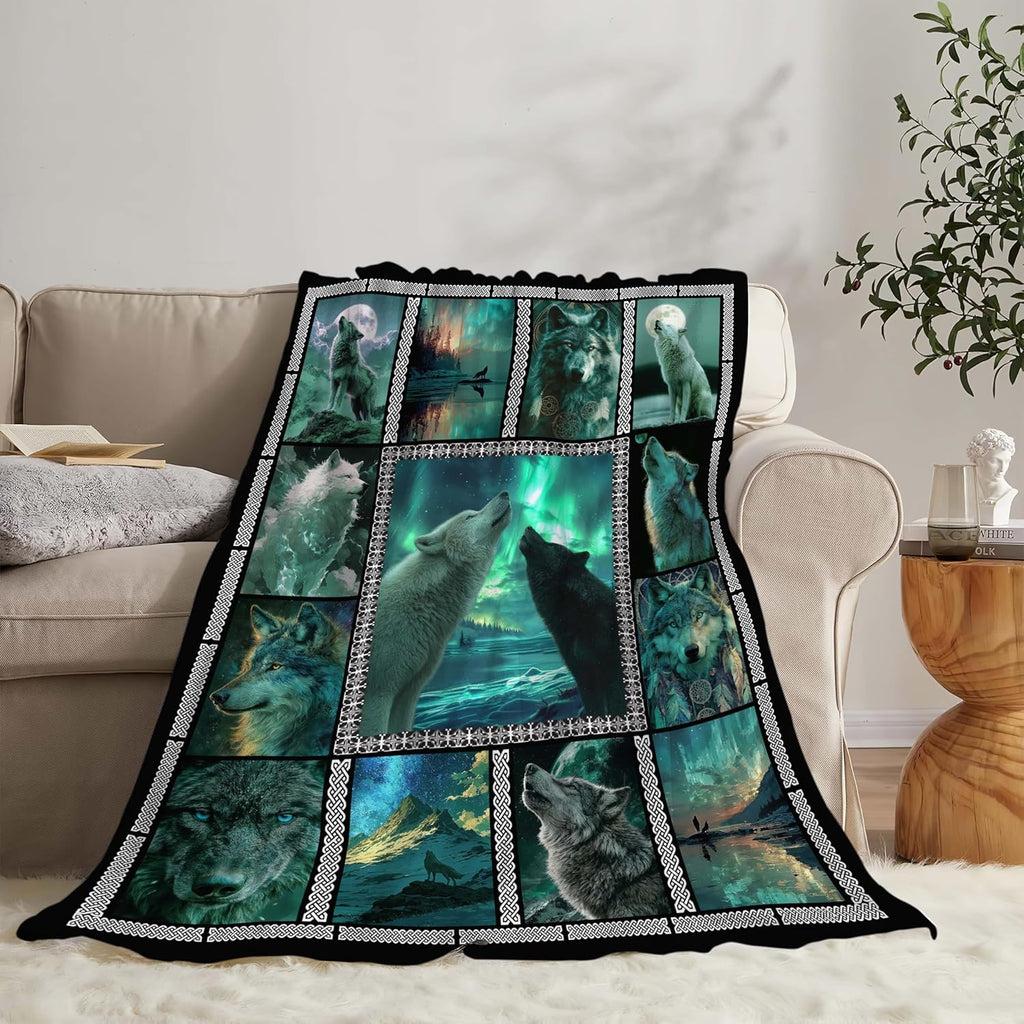 Wolf Throw Blanket Wolf Stuff Gifts for Kids Girls Boys Adults Women Men Soft Cozy Warm Plush Fluffy Fuzzy Fleece Blanket Decor 60''X80''