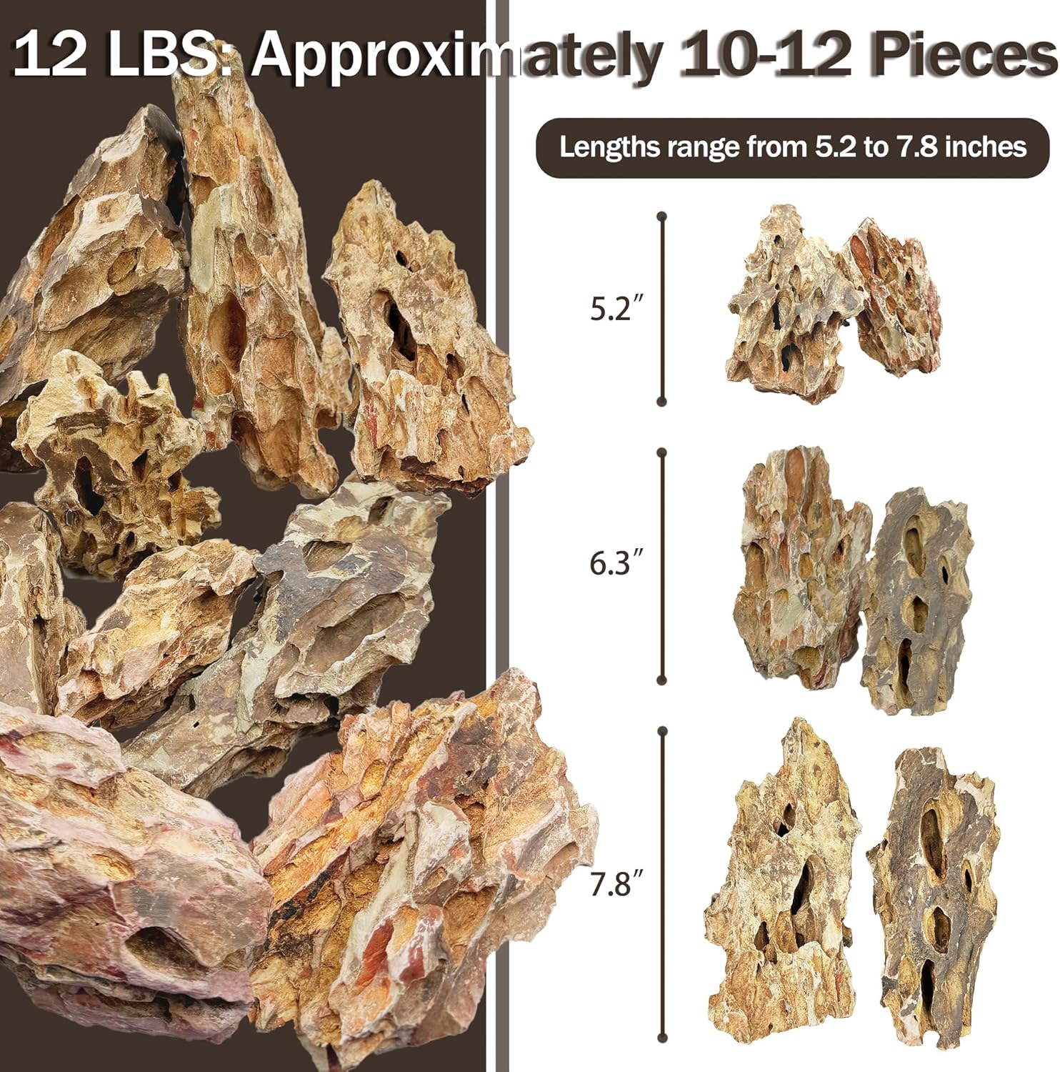 7/12 Pounds Natural Stream Slab Stones,Dragon-Rock Stone,Seiryu Stones Perfect for Aquariums,Fish Tanks,Terrariums,Landscaping Model,Reptile Rest Rock (Dragon-Rock Stones, 12 LB)