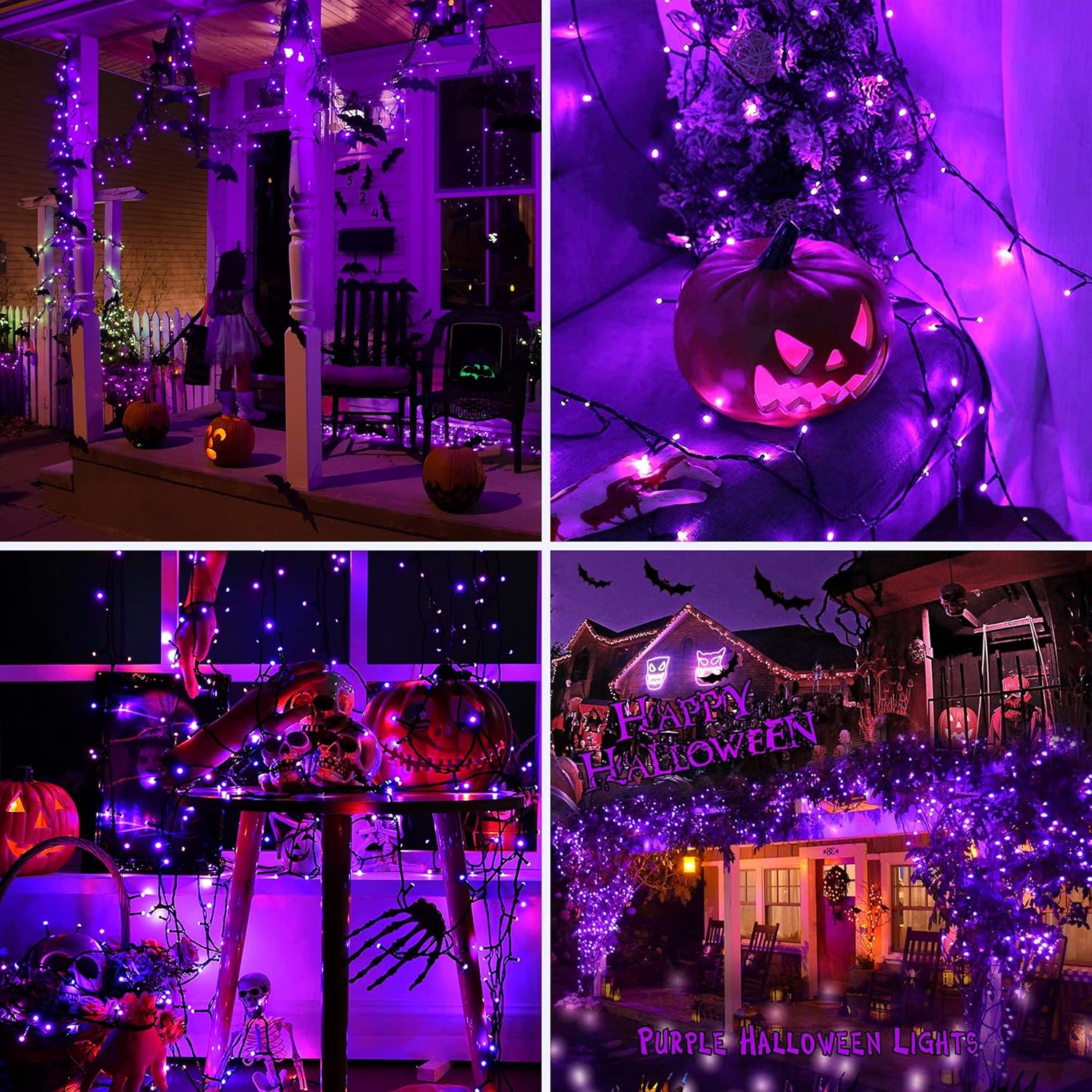 AmyHomie Purple Christmas Lights, 108Ft 300LED Halloween String Lights, 8 Modes Waterproof Fairy Lights for Outdoor & Indoor Home Patio Garden Party Wedding Decor