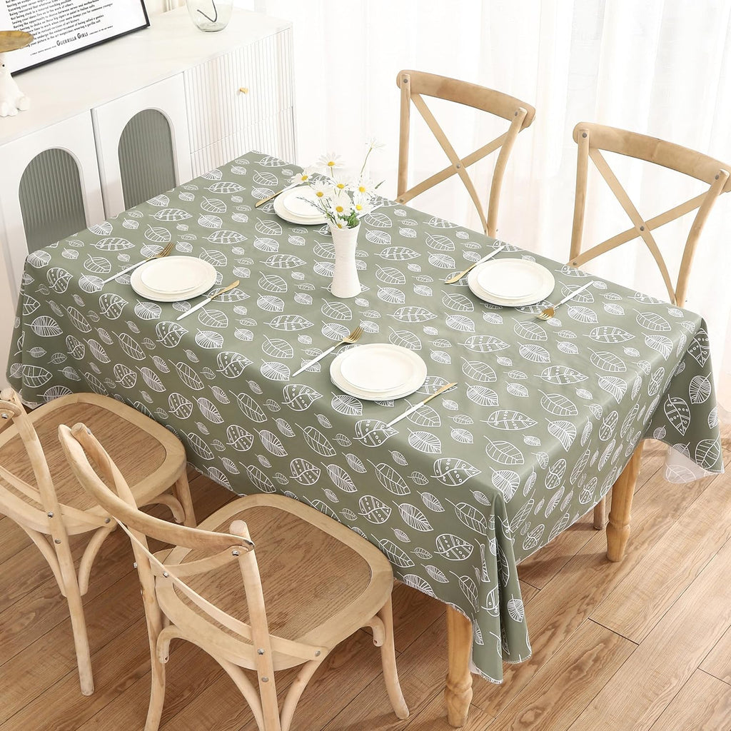 Heavy Duty Vinyl Tablecloth with Flannel Backing Waterproof Oil-Proof Plastic Table Cloth Stain-Resistant Wipeable Rectangle or Square Table Cover for Indoor and Outdoor (Leaf, 60X84 Inch)