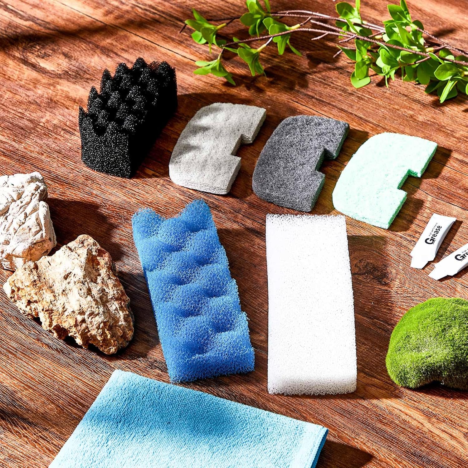 32 Pcs Aquarium Replacement Maintenance Kit Compatible with Fluval 206/207 Filter Media Including Biological Sponge, Ammonia/Phosphate/Nitrite Remover Pad, Aquarium Towel, Grease