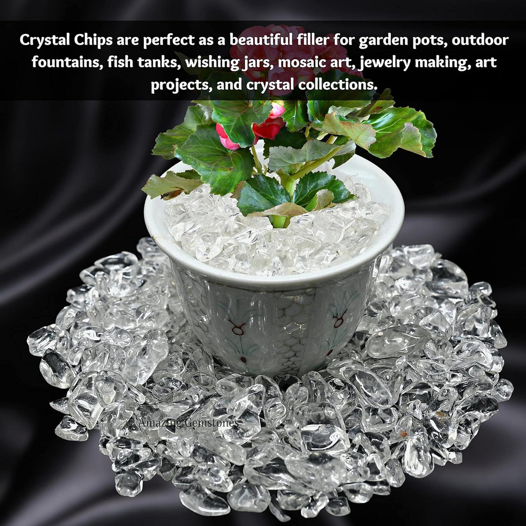 Amazing Gemstone Clear Quartz Crystal Chips Aquarium Gravel Rocks - 1000+ Carat Clear Quartz Chips Bulk Fish Tank Gravel, Small Tumbled Stone Chips and Tiny Crystals for Decoration (Natural AAA Grade)