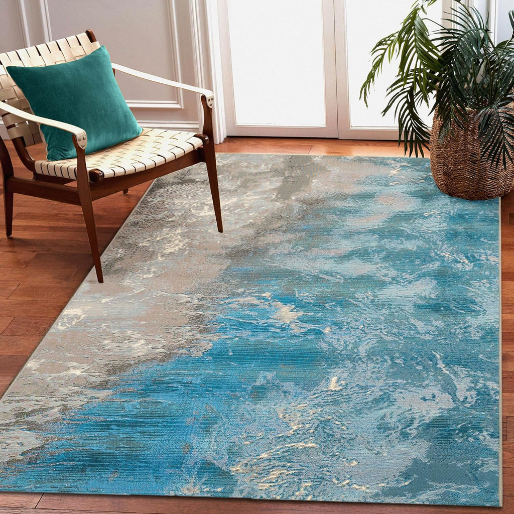 Liora Manne Marina Low Profile Durable Indoor/Outdoor Woven Rug- Surf Ocean 7'10" x 9'10"