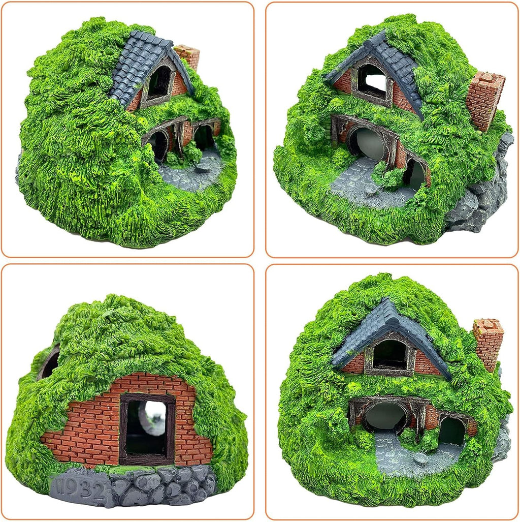 Tfwadmx Fish Tank Hobbit Decorations,Resin Small Fish Cave Hideout House,Aquarium Decor Hide Hole Shelter Hut Ornaments Mini Garden Decorating Accessories