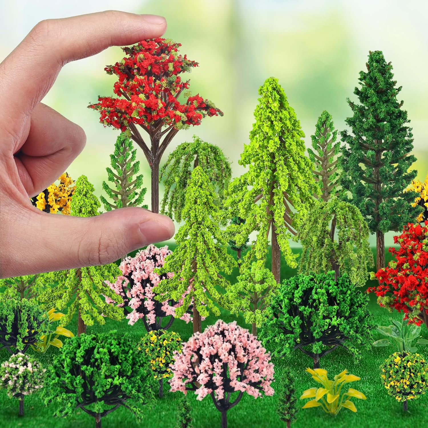 38PCS Mini Model Miniature Trees, Mixed Model Colourful Trees Building Train Scenery Architecture Fake Trees for DIY Crafts, Building Model, Scenery Landscape