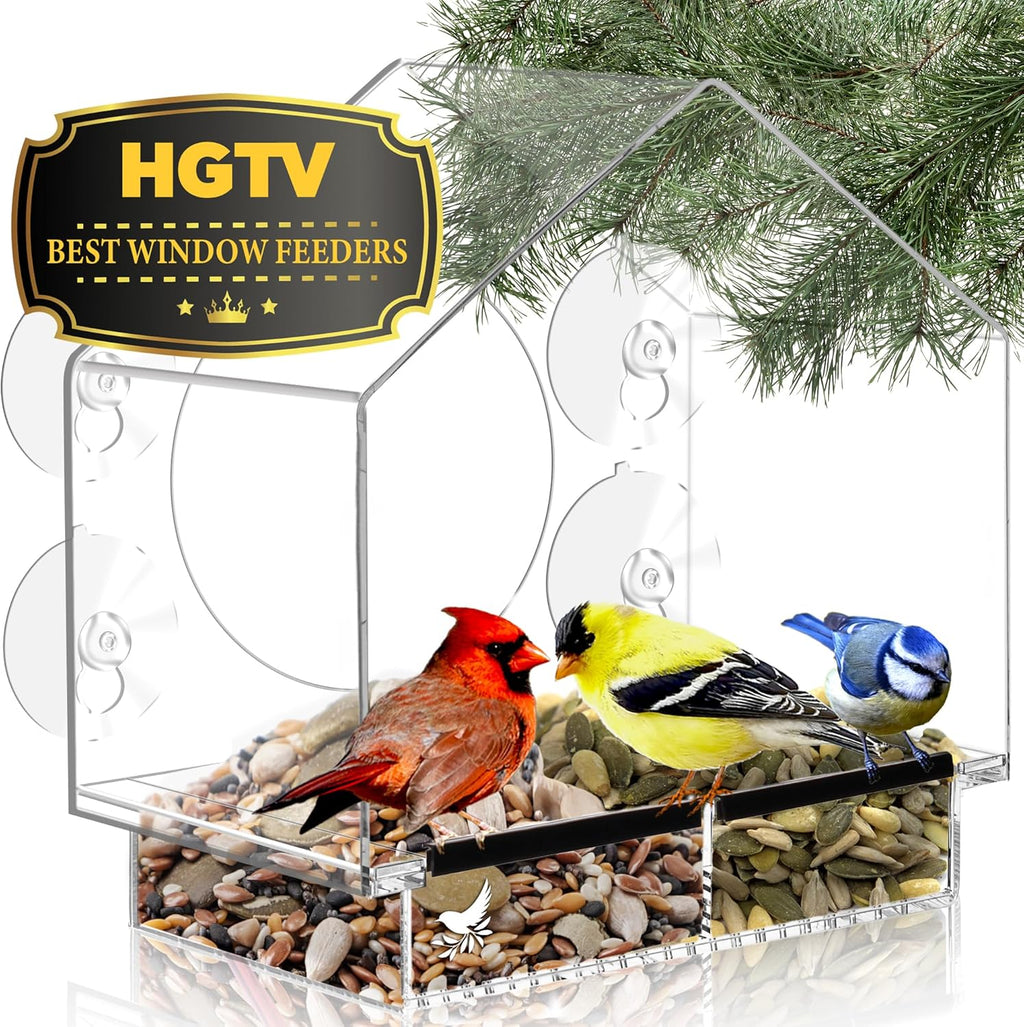 Clear Bird Feeders for Window Viewing Inside - Window Bird House Feeder with Suction Cups - Balcony Birdhouse Feeder with Tray - Easy to Use for Wildlife Lovers, Birding, Kids, Cat, & Elderly