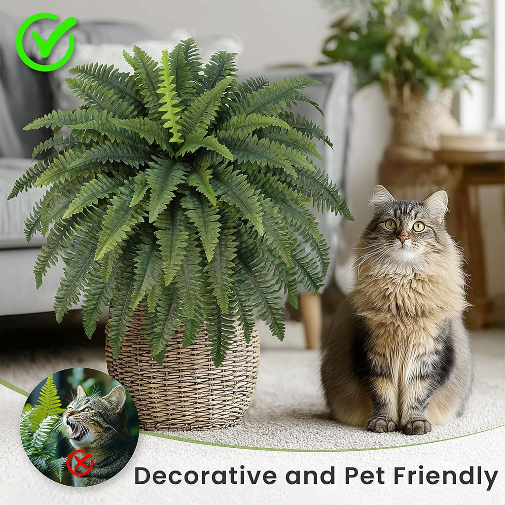 42" Artificial Boston Fern Large Bush Plants, 2 Bundles of Fake Ferns with 65 Fronds for Outdoors Home Decor