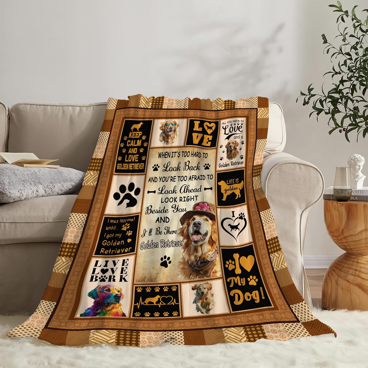 Golden Retriever Throw Blanket Golden Retriever Puppy Stuff Gifts for Dog Lover Kids Girls Boys Adults Women Men Soft Cozy Warm Plush Fluffy Fuzzy Fleece Blanket Decor 60''X80''