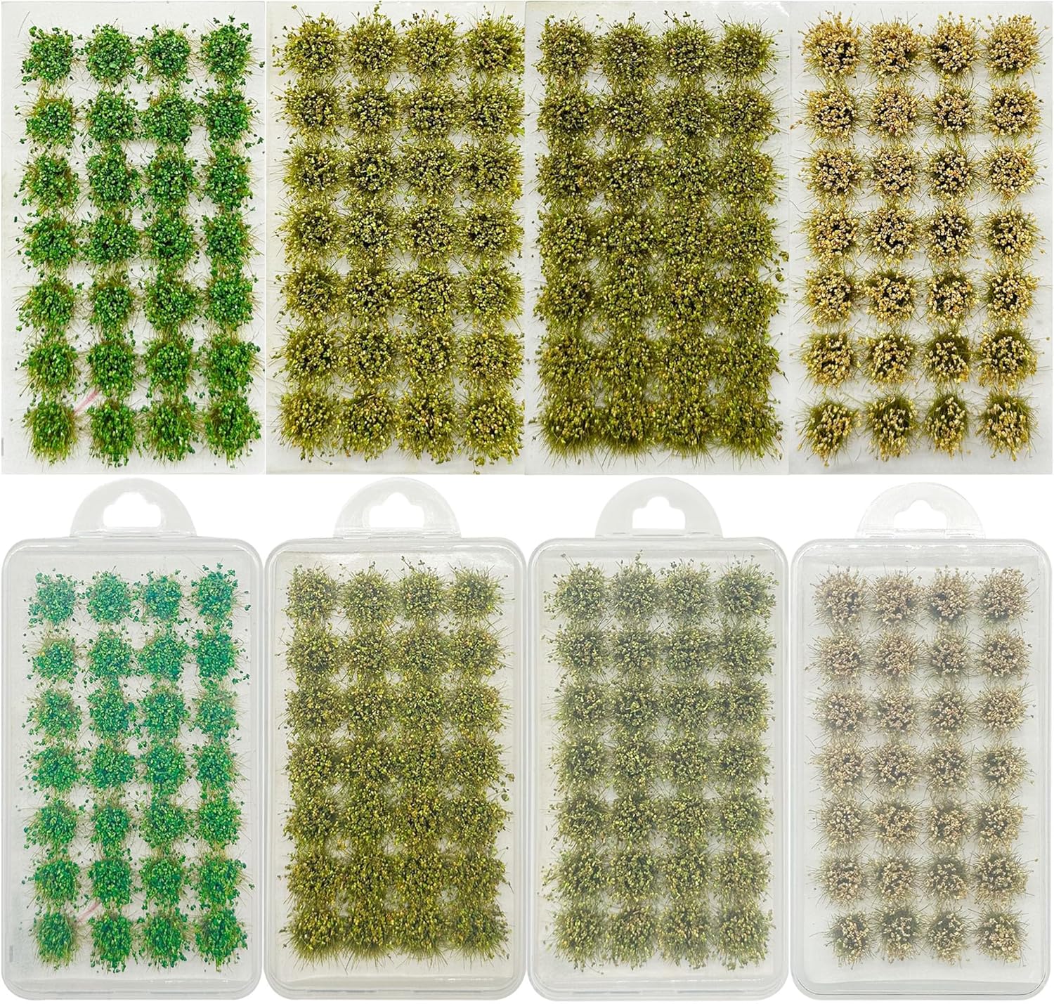 Woohome 112 PCS Static Grass, 4 Color Bushy Tuft Flower Cluster Vegetation Groups for DIY Architecture Building Model Train Landscape Railroad Scenery