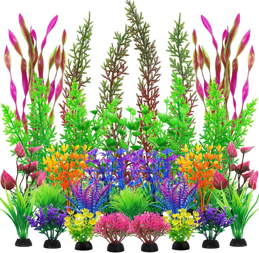 25pcs Colorful Aquarium Artificial Plastic Plants Decoration, Grass Aquarium Decor Set, Fish Tank Decorations Hides Accessories