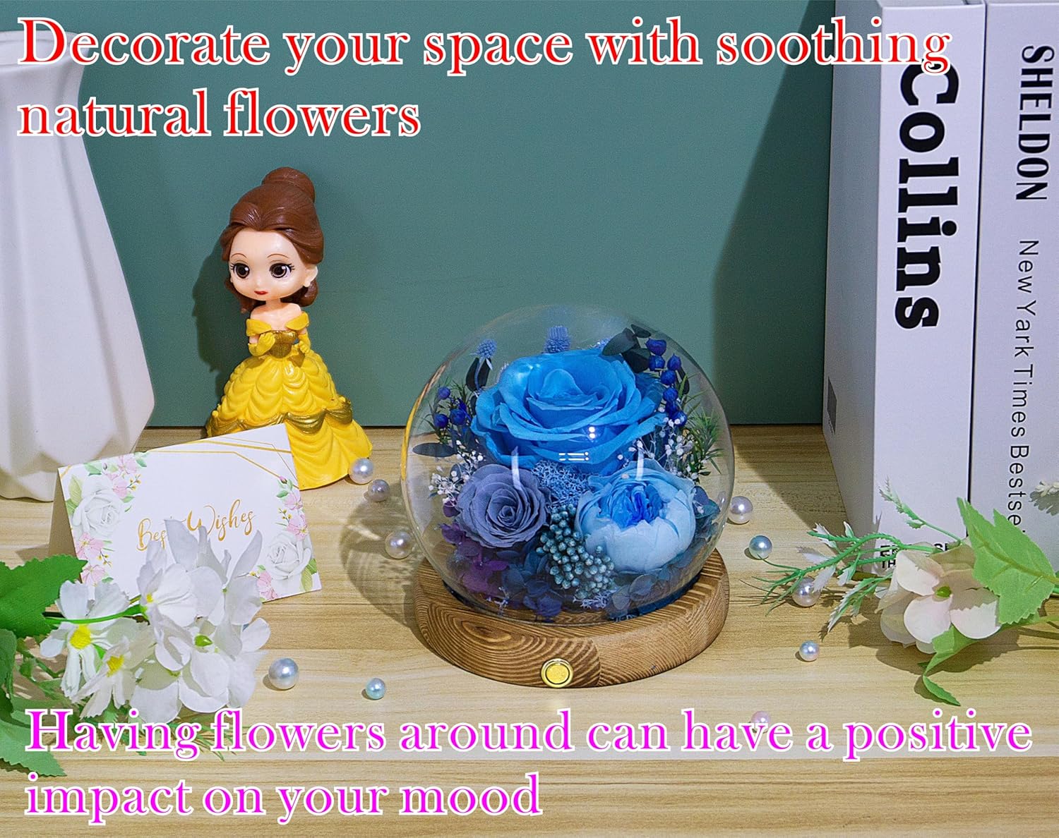 Valley of Rain & Forest Long-Lasting Real Flowers, Unique Floral Gift For you to send Love for All Occasions, for Indoor Decoration (Blue Rose, Grey & White-Blue Austin Roses)