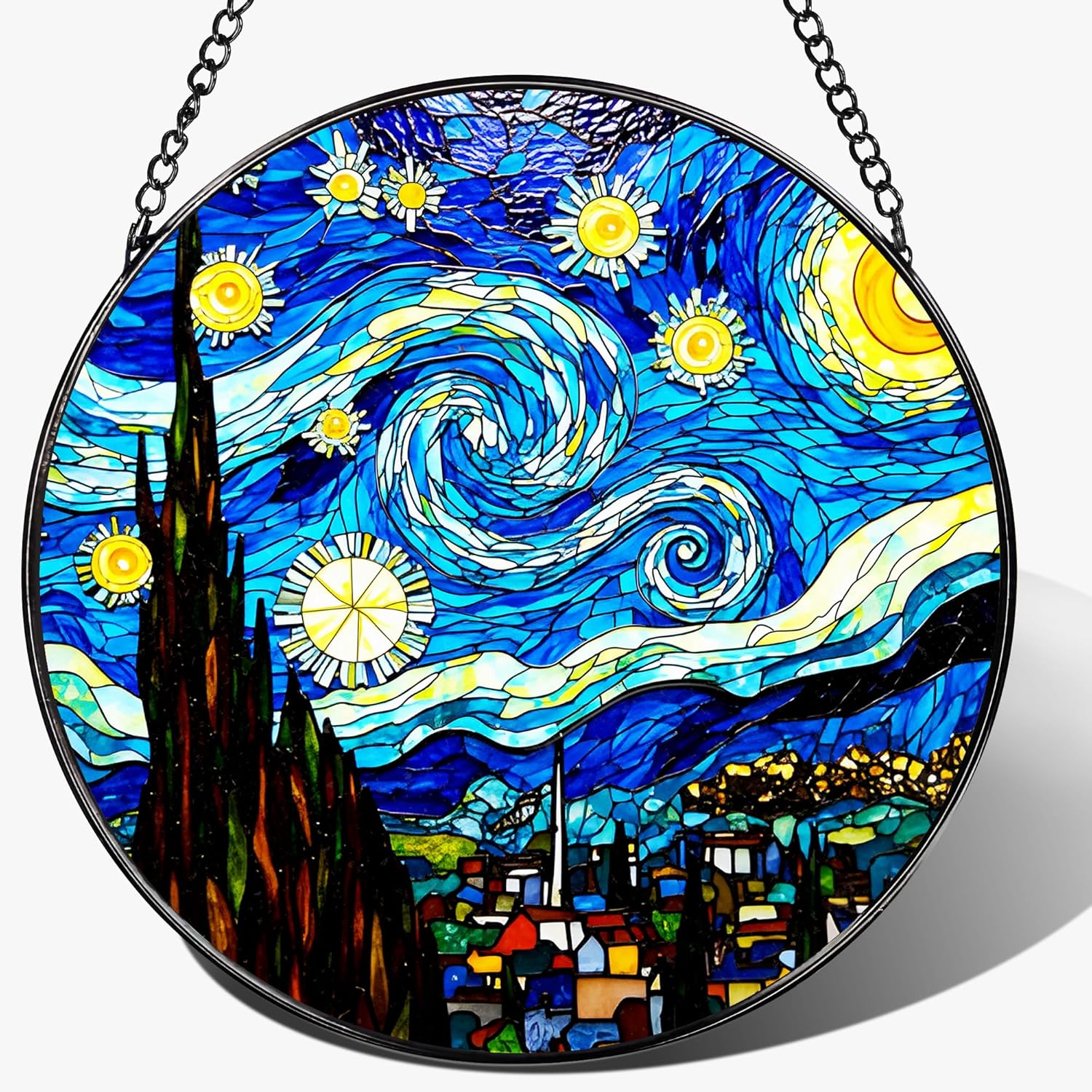 8'' Van Gogh Starry Night Sun Catcher Ornament, Stained Glass Window Hanging, Sun Catchers for Windows Hanging Ornaments, Window Decor, Ideal Gift | Gifts for Art Lovers, Friends, Family