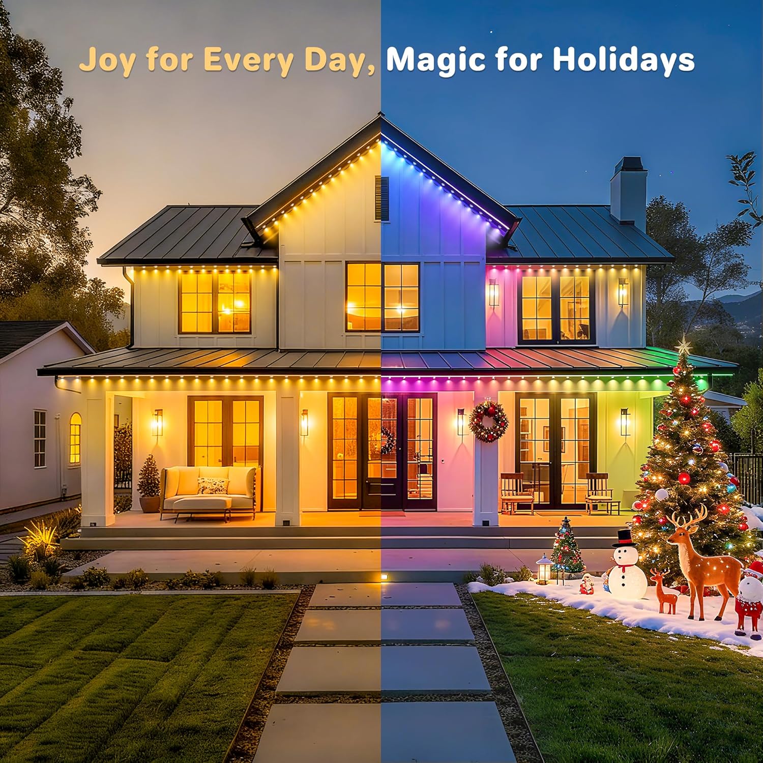 Permanent Christmas Lights Outdoor, 60 LED 100ft Color Changing Light with Remote and APP Control, Smart RGB String Lights Plug in for Eaves, Roof, Xmas, House, Holiday, Party Decor