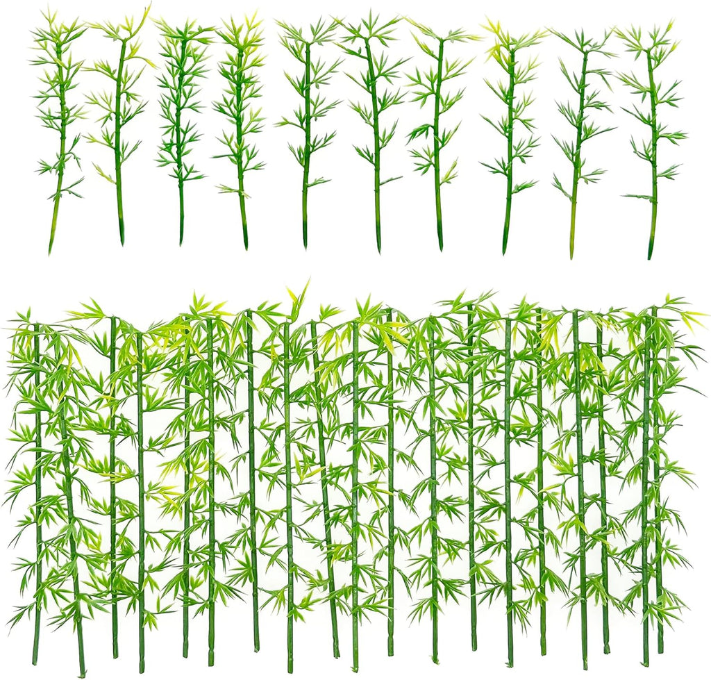 Woohome Miniature Bamboo Trees, Green Plastic Bamboo Trees for Home Miniature Landscape Landform Diorama Project (100PCS)