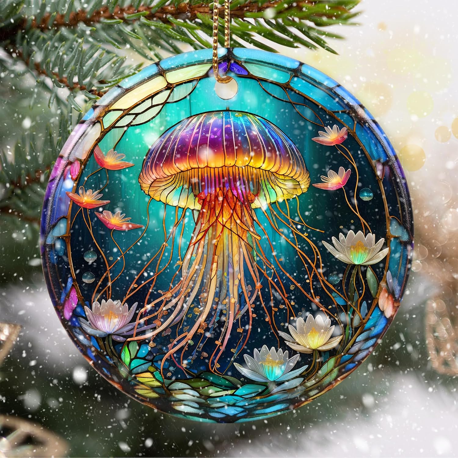 Stained Ceramic Jellyfish Ornament - Jellyfish Christmas Ornaments - Christmas Tree Ornaments - Christmas Decorations - Jellyfish Decor for Office, Room, Home - Holiday Present Ideas