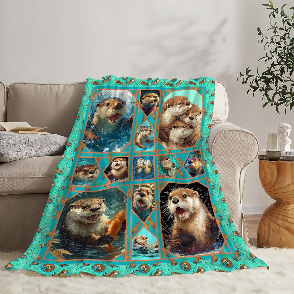 Otter Throw Blanket Otter Stuff Gifts for Kids Girls Boys Adults Women Men Soft Cozy Warm Plush Fluffy Fuzzy Fleece Blanket Decor 60''X80''