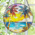 Stained Glass Window Hanging, 8 Inch Beach Sunset Stained Glass Suncatcher, Window Hanging Decor, Beach Lover Home Decor, Seabeach Sunrise Suncatcher, Gift for Mom Grandma