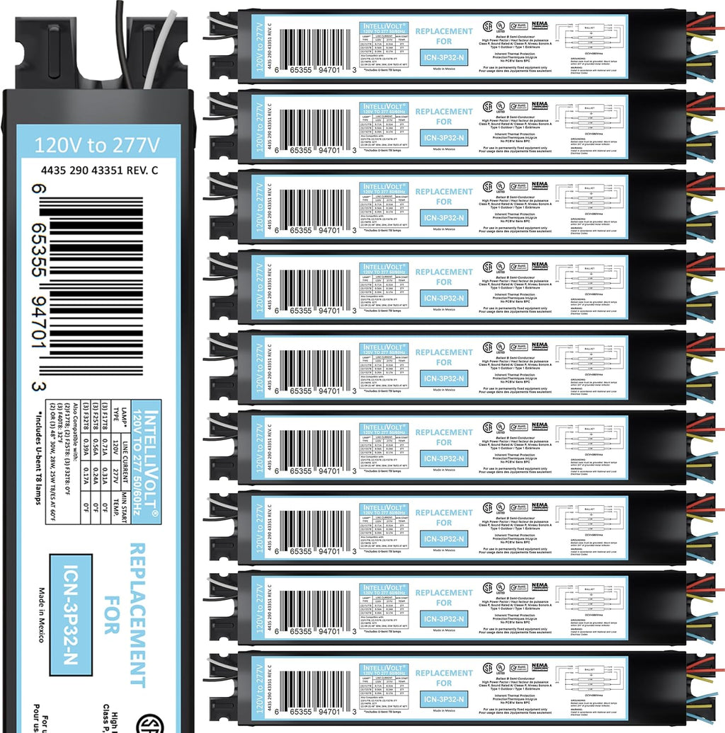 OHLECTRIC 10 Pack - Replacement for ICN3P32-SC 1,2&3 Lamp - T8 Fluorescent Ballast, Electronic Ballast Replacement 120-277 Volt, Instant Start - Standard and Energy Efficient Ballasts - UL Approved
