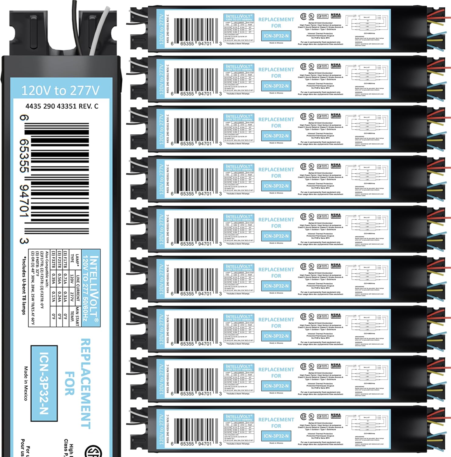 OHLECTRIC 10 Pack - Replacement for ICN3P32-SC 1,2&3 Lamp - T8 Fluorescent Ballast, Electronic Ballast Replacement 120-277 Volt, Instant Start - Standard and Energy Efficient Ballasts - UL Approved