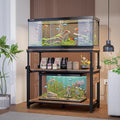 30-40-50 Gallon Aquarium Stand with Storage, 3-Tier Metal Fish Tank Stand with Power Outlet & Adjustable Height, Heavy Duty Turtle Tank Stand for Living Room Bedroom Office, Rustic Brown