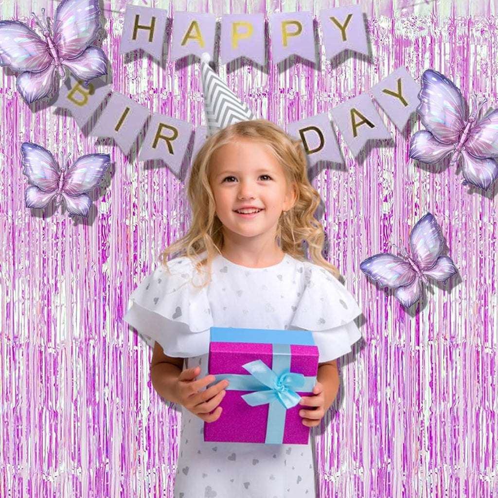 BRAVESHINE Iridescent Purple Foil Curtain - 2 Pack 3.2x6.5ft Holographic Party Streamers Tinsel Backdrop for Girl/Birthday/Valentine’s/Bachelorette/Engagement/Mermaid/Butterfly/Bridal Shower Decor
