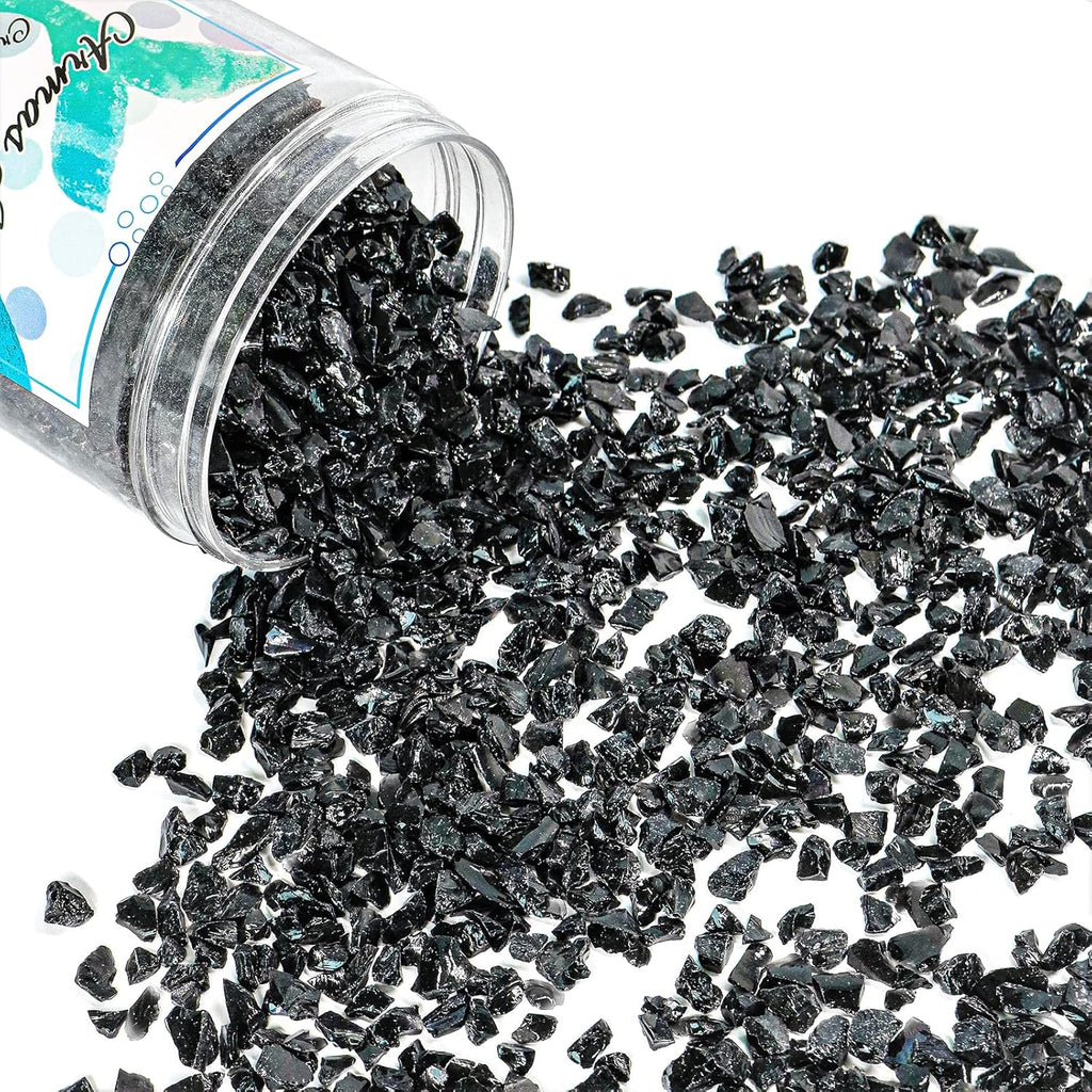 Crushed Glass for Resin Art - 3-6mm Black, 1.5lb | Broken Glass Pieces for Crafts, Vase Filler & Fire Pit Media