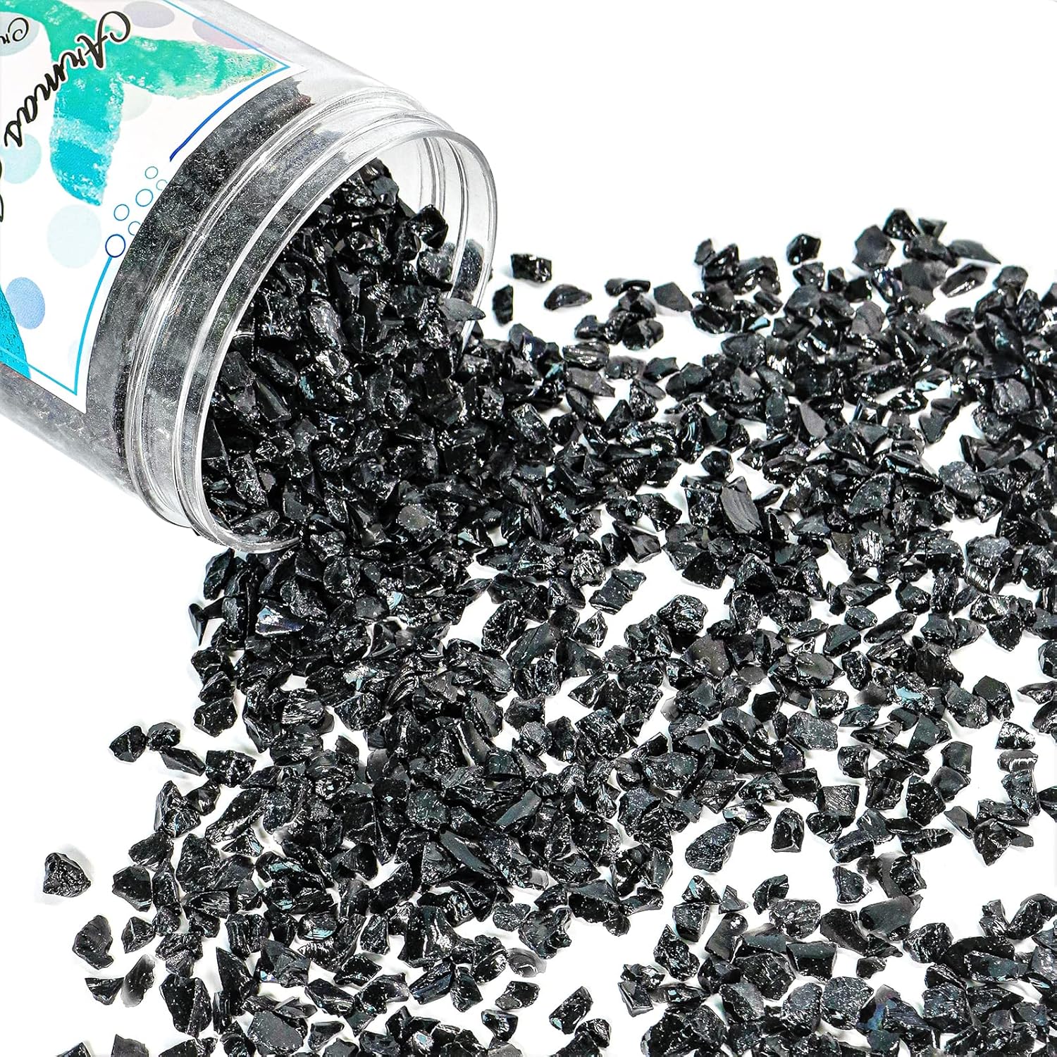 Crushed Glass for Resin Art - 3-6mm Black, 1.5lb | Broken Glass Pieces for Crafts, Vase Filler & Fire Pit Media